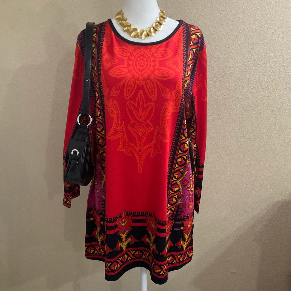 NWT Multiples Womens Large red black boho Tunic